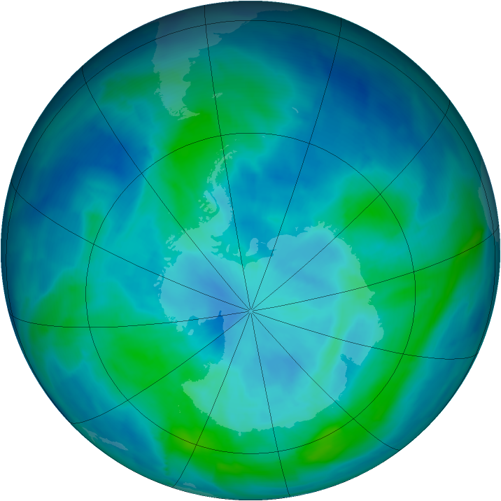 Antarctic ozone map for 12 March 2014